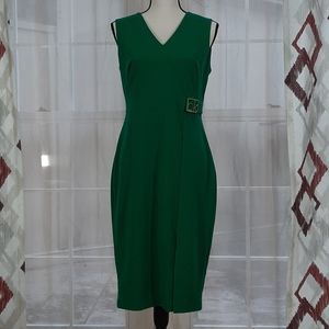 Calvin Klein Evergreen Stretch Crepe Slit Dress